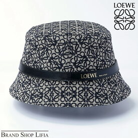 【未使用品】【展示品】ロエベ（LOEWE）アナグラム ジャガード バケットハット K820HB1X07 ネイビー カーフ×キャンバス レディース 帽子 ロゴ刺繍 ハイブランド 高級感 キャンバス 57 紺 ネイビー レディース ブランド