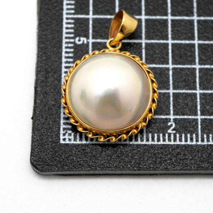 K18 18金イエローゴールド マベパール 真珠 約14.5mm ペンダント  