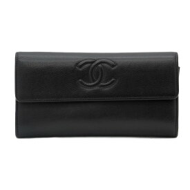 【レビュー特典クーポン付】【中古】CHANEL シャネル キャビアスキン 長財布 ココマーク ウォレット ブラック CC ブランド