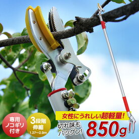 【45％引き】シリーズ累計5万本突破！3段伸縮式高枝切り鋏 ※のこぎり付き※ 最大切断径約10mm 高枝切りバサミ はさみ 剪定鋏 ガーデニング用品 枝切 ハサミ 園芸 軽量 女性用 軽い 高枝切鋏