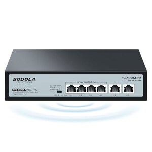 SODOLA 1000Mbps PoE �n�u �X�C�b�`���O�n�u 6�|�[�g�iPoE���d�|�[�g*4�A�A�b�v�����N�|�[�g*2�j���� �e�|�[�g�ő�30W