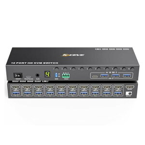 KCEVE HDMI KVM�ؑ֊� 10����1�o�� 4K@60Hz EDID�@�\ �L�[�{�[�h�A�}�E�X�A���j�^�[��10PC�ŋ��L KVM�Z���N�^�[