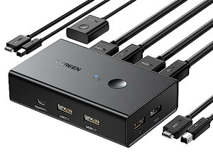 UGREEN HDMI KVM�ؑ֊� 2����1�o�� �L�[�{�[�h�A�}�E�X�A���j�^�[�����L PC2��p 4K@60Hz USB2.0 4�|�[�g �ؑ�