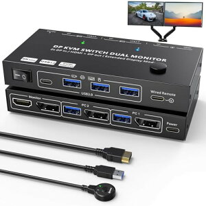 KCEVE KVM�X�C�b�` 2����2�o�́A8K@30Hz/4K@60Hz�Ή��A�~���[/�g�����[�h KVM Switch KVM�ؑ֊�A�A2��PC