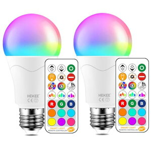 HEKEE LED�d�� �������a26mm �����F 5700K 100�`���� 1200LM �����R�� �ύX�d�� RGB + E26 (2�Z�b�g)