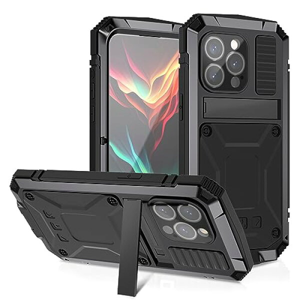 PboyiqiS  15 Pro Max ケース，耐衝撃 防水 防塵 三防アイフォン15プロマックス 6.7インチアルミケース，スタンド機能，ア