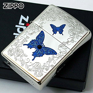 Zippo �W�b�|���C�^�[ ���X �o�^�t���C �u���[ �z���C�g�j�b�P�� Blue Butterfly White Nickel �V���A���ԍ� White Nickel ���[���֐�p���i