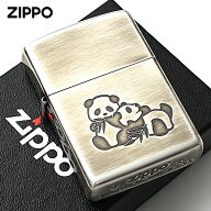 Zippo ジッポライター 双子パンダ いきものモチーフ 動物 銀メッキいぶし 80046 メール便専用商品
