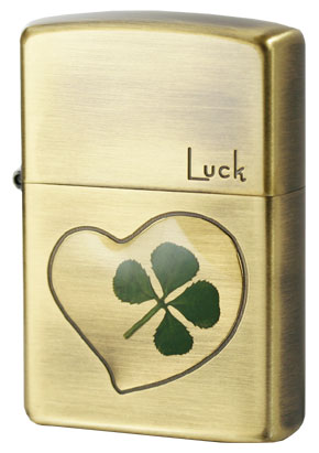 【即納】Zippo:本物四つ葉のクローバー/真鍮古美(Luck)幸運