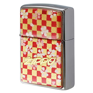 Zippo ジッポー 友禅和紙 伝統 和柄 ジッポ ロゴ 市松模様 桜 赤 1201S913 プレゼント 贈り物 男性 女性 工芸 オプション購入で名入れ可 メール便可