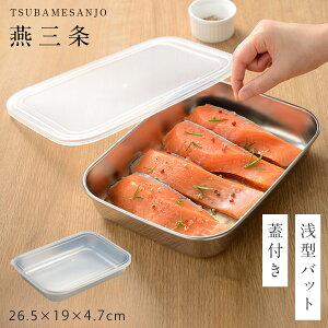燕三条 ステンレスバット 蓋付き ステンレス バット 蓋 保存容器 浅型 フタ付き オークス ステンレス保存バット 大