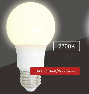 LED�����v�@LDA7L-60A60/W27K�@ALEG/�u���C�g���C�g�@��ʓd���`60W�����@�O�a60mm�@����E26�@�F���x2700K�@�d���F�@�z���p260°�@����ʓd���`LED�����v��