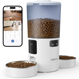 【メーカー2年保証・多頭飼いを見守り】COOAU 自動給餌器 猫 2匹 カメラ付き 2レンズ 犬 300万画素 2カメラ同時見守り 同時給餌 5L大容量透明タンク 暗視機能 自動餌やり機 スマホアプリ操作 遠隔給餌 双方向会話 2つの給餌口 動体検知 SDカード録画 健康管理 留守番対応