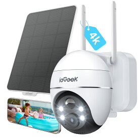 【臨場感溢れる4K 800万画素 ・16倍ズーム】 ieGeek 防犯カメラ 屋外 ソーラー 工事不要 家庭用 ワイヤレス バッテリー 監視カメラ ワイヤレス 人体検知 電源不要 スマホ対応 録画 電池式 車上荒らし 双方向通話 屋外用 防水 防犯 駐車場 遠隔監視