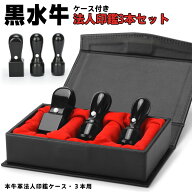 黒水牛 法人用3本セット 本牛革ケース付き ワンータッチ 社判 社印 法人印 印鑑セット 法人 印鑑 実印 天…