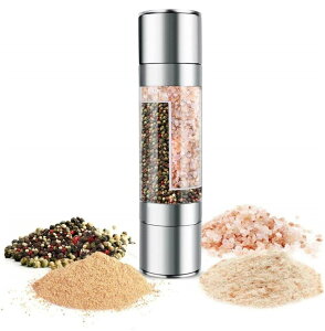 2in1 ペッパーミル ソルトミル 胡椒ミル 手動ミル ステンレス製 胡椒ひき こしょう 胡椒 岩塩 塩コショウ 粗さ調節可能 セラミック 操作簡単 多機能【海外通販】