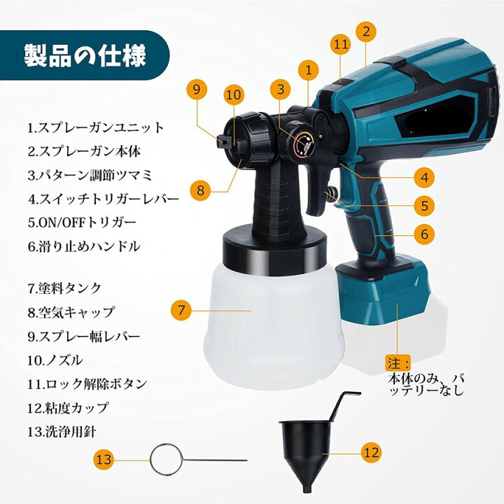 楽天市場 3つノズル 水平 垂直 丸型噴霧 塗装 スプレーガン 電動スプレーガン スプレーガン マキタ 18v バッテリー併用 コードレススプレーガン 車 塗装 スプレーガン 吹き付け式 家庭用 噴霧の幅調整可能 油性 水性 1000ml 塗料 充電式 電動ペインター 送料無料