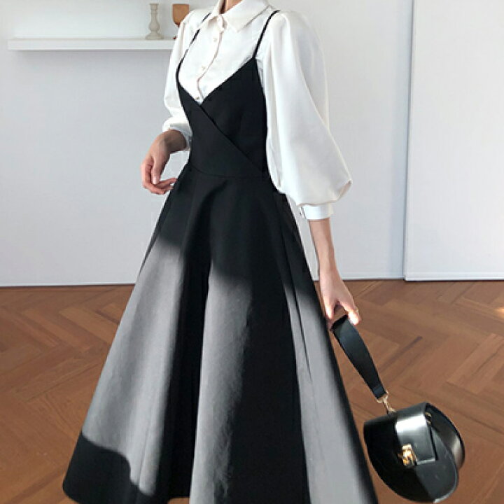楽天市場 即納有 黒 ワンピース ロング レディース サスペンダー おしゃれ ロング丈 ゆったり Aライン きれいめ シンプル かっこいい バッククロス カシュクール Vライン 無地 ブラック シック ドレス ワンピ 春 夏 秋 代 30代 40代 50代 クラシック リボン Like