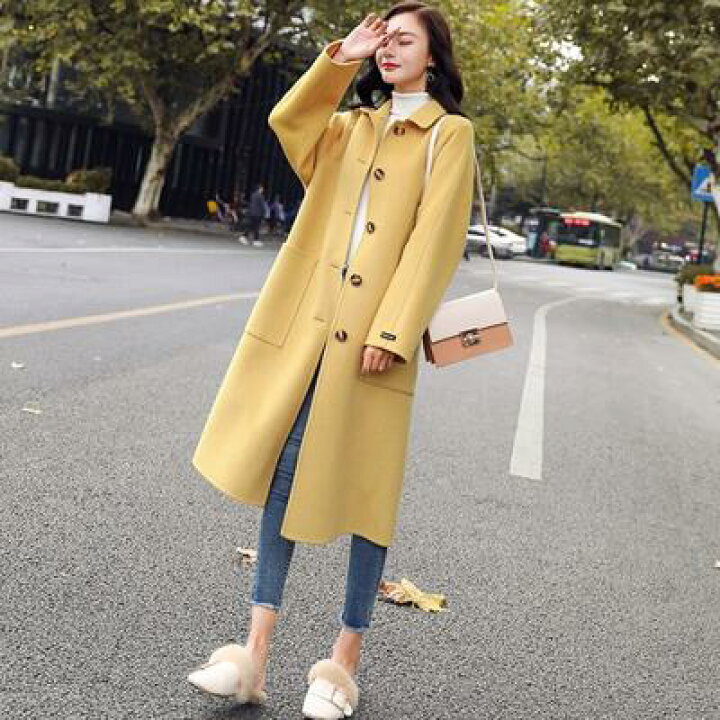 韓国 yellow+ ビッグカラーベルトストラップウールコート （楽天市場  