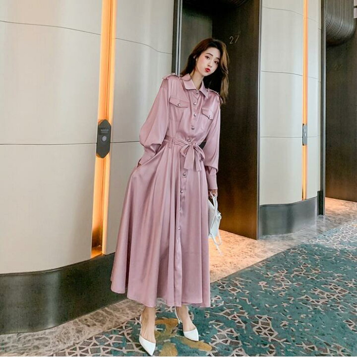 楽天市場】ワンピース 袖あり ロングワンピ ロング丈 シャツワンピ 
