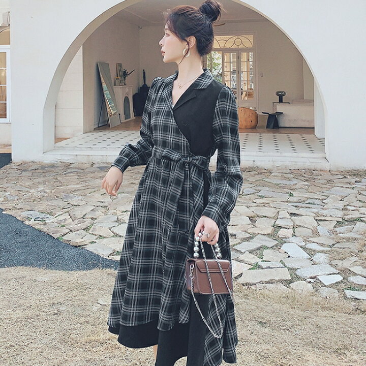 楽天市場】ワンピース 袖あり ロングワンピ ミモレ丈 レディース 