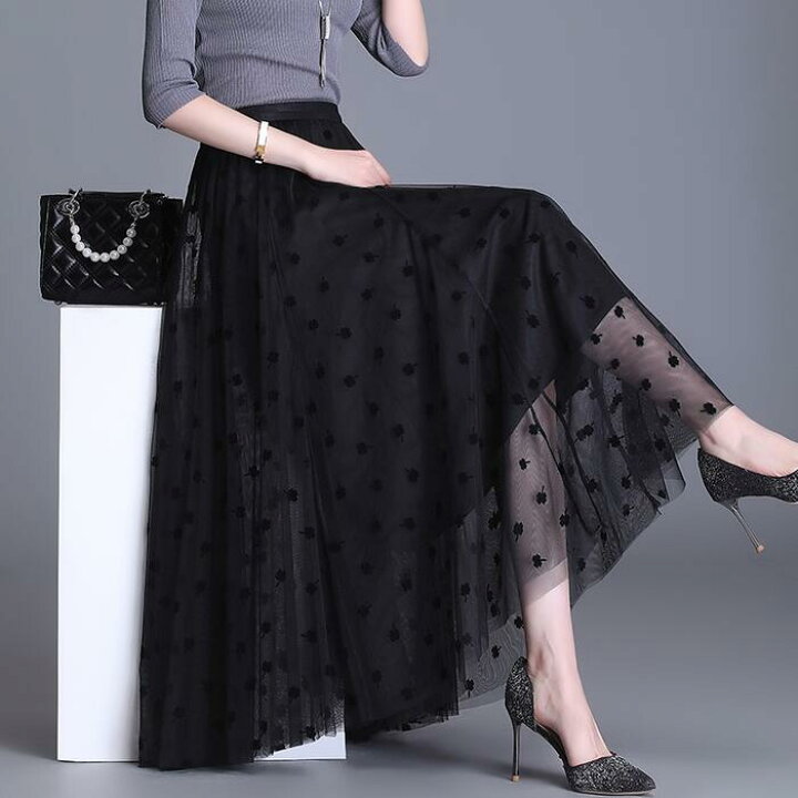 楽天市場】スカート ロングスカート ミモレ丈 チュール クローバー 