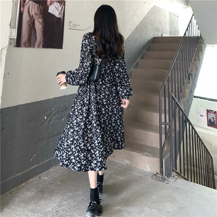 楽天市場】レイヤード風 ワンピース ロングワンピ 袖あり 花柄 