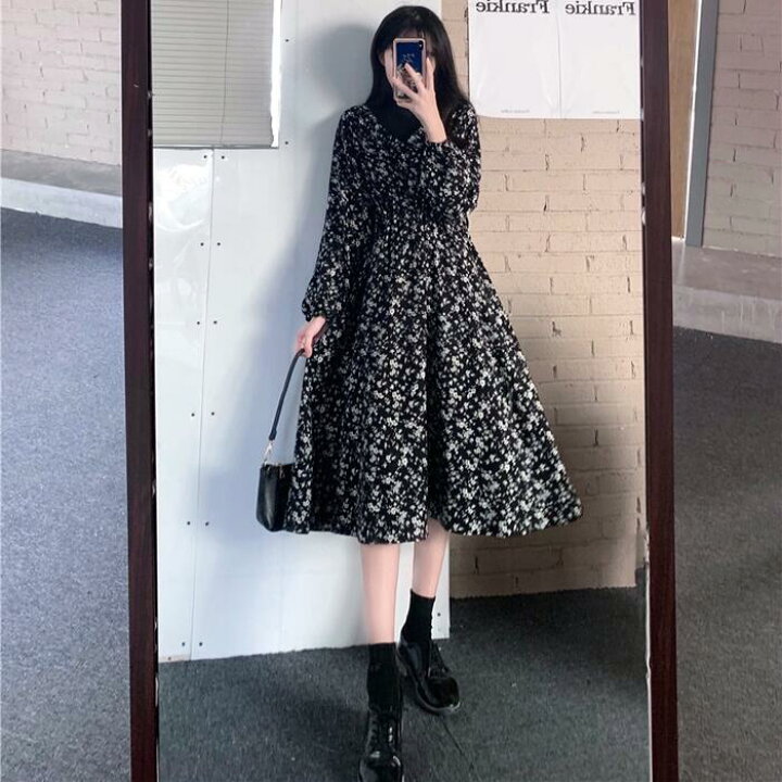 楽天市場】レイヤード風 ワンピース ロングワンピ 袖あり 花柄 