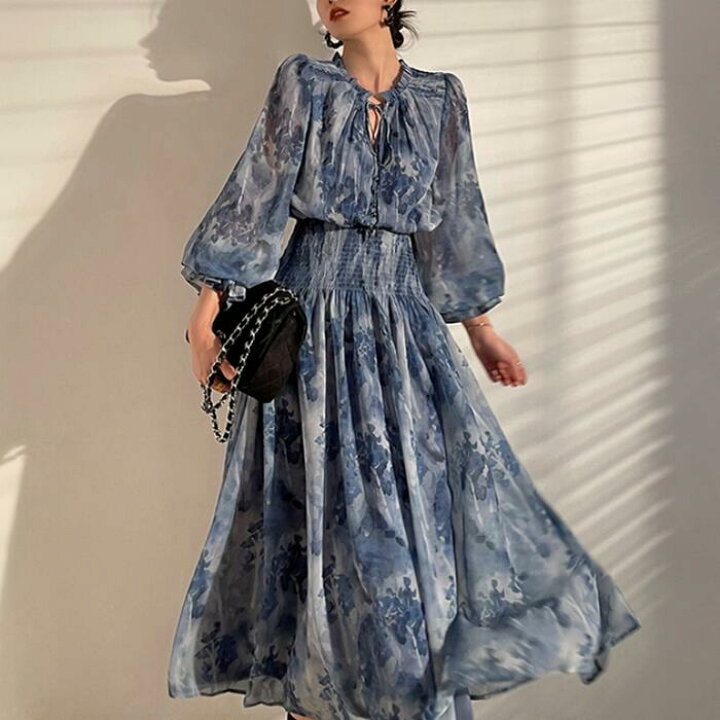 楽天市場】ワンピース ロングワンピ 花柄 袖あり レディース  