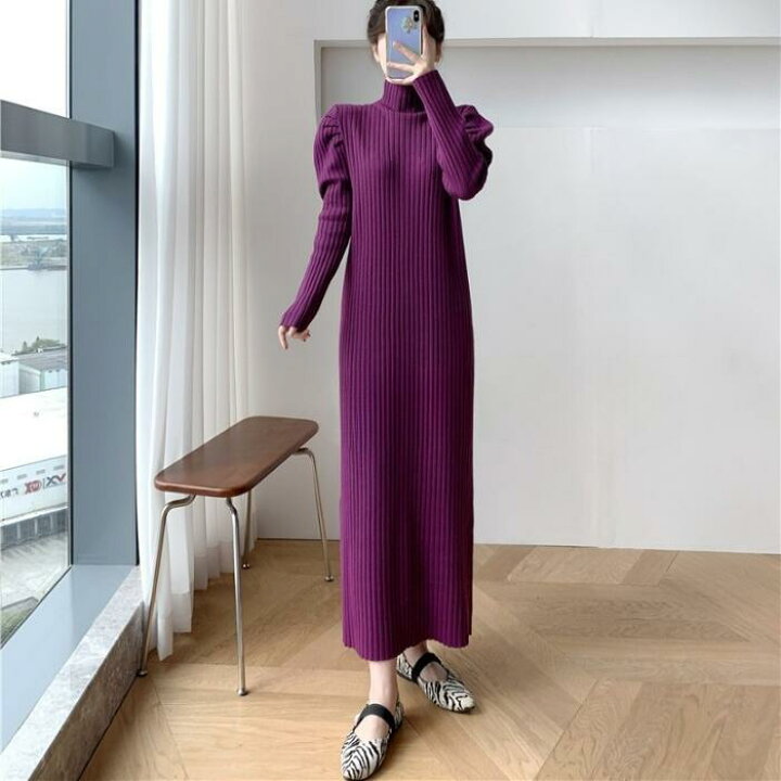 楽天市場】ワンピース ロングワンピ ニット タートルネック ワンピ 