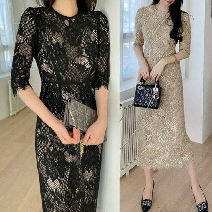 楽天市場】【在庫限り/黒Sサイズ】結婚式 ワンピース 袖あり レース 