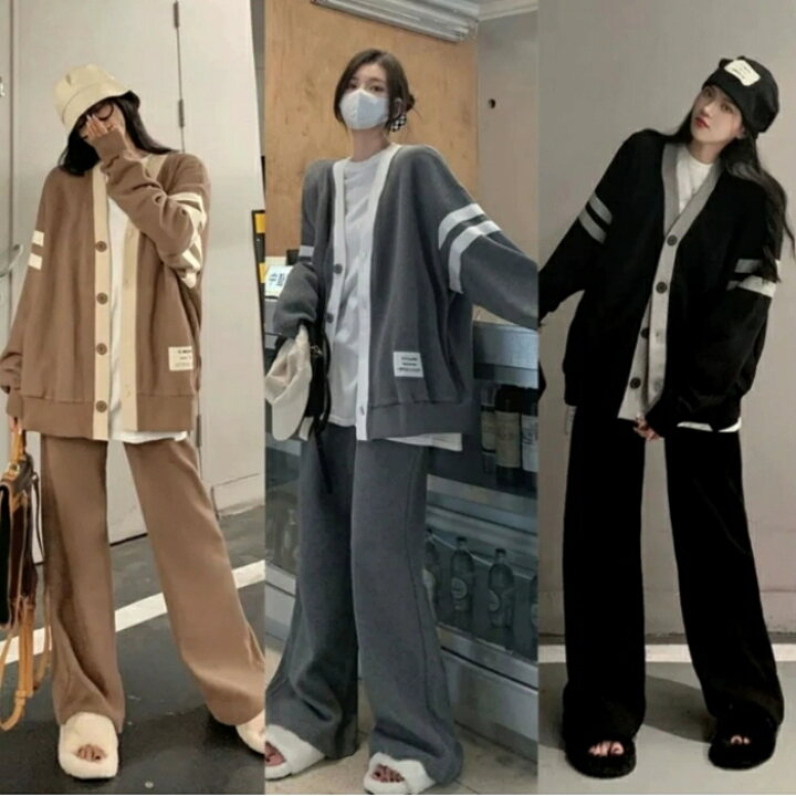 楽天市場】セットアップ 2点セット ニット カーディガン パンツ ロング 