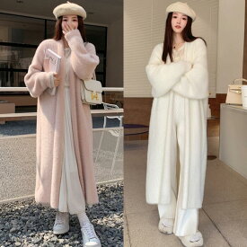 アウター トップス ニット カーディガン ジャケット 羽織り レディース エレガント きれいめ カジュアル 長袖 大人 可愛い フェミニン ロング丈 ロングカーデ おしゃれ ゆったり ガウン 韓国 ホワイト 白 ピンク 春 秋 冬 20代 30代 40代 50代