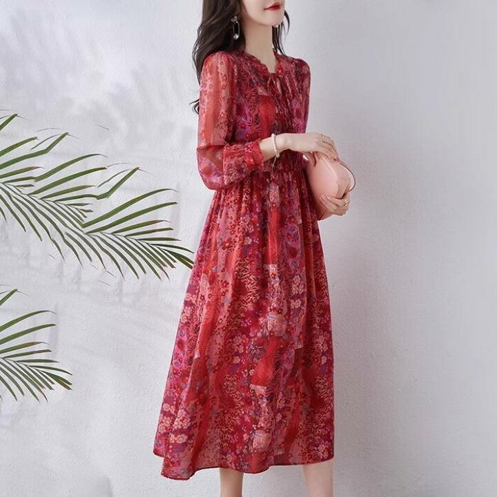 楽天市場】ワンピース シルク シフォン ワンピ ドレス 花柄 フラワー 