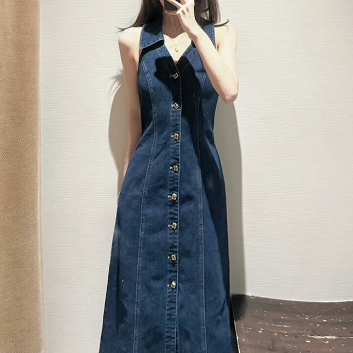 楽天市場】ワンピース デニム ワンピ ドレス ノースリーブ レディース 