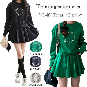 トレーニングウェア レディース セットアップ スエットセットアップ 春 夏 半袖 トップス スカンツ 2点セット ミニスカート スポーティー ゆったり らくちん 家着 カジュアル ゴルフ テニス