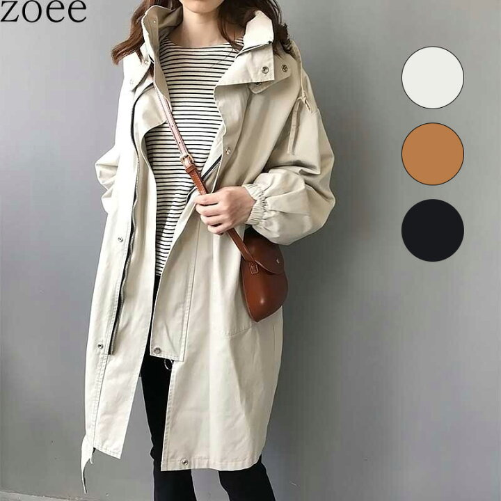 楽天市場 スプリングコート フード ビッグシルエット オーバーコート レディース アウター コート カジュアル ゆったり ブラック キャメル オフホワイト S M L 佐 F902 Likez ダウンコート ファー レザー