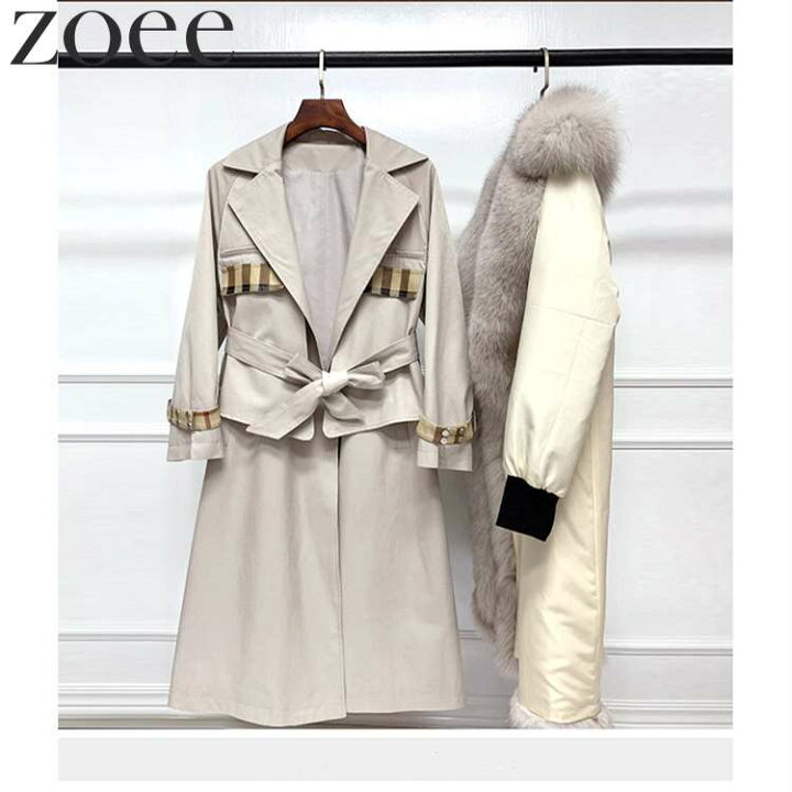 楽天市場】フォックスファー付きトレンチコート ラビットファー  