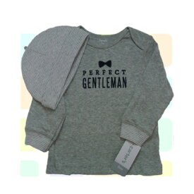 carter's（カーターズ） Tシャツ長袖＆長ズボン＆帽子グレー×ボーダー『PERFECTGENTLEMAN』3点セット9M 子供服 長袖 プリント長袖 安心の着心地 長袖 男の子 3点セット 出産祝い 赤ちゃん