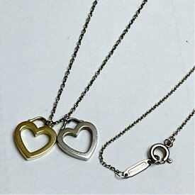【中古】 Tiffany ティファニー センチメンタルハート ダブル コンビ ネックレス 925 750 スターリング シルバー
