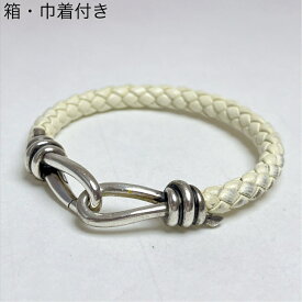 【中古】 Tiffany ティファニー 編み込み ノット ブレスレット レザー 925 ホワイト スターリング シルバー