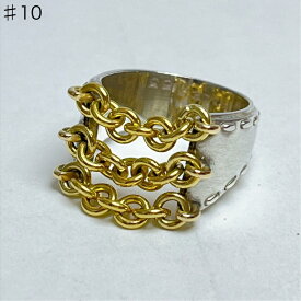 【中古】 HERMES エルメス メキシコ チェーン 3連 リング 925 750 鷲刻印 10号 スターリング シルバー