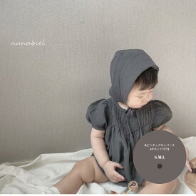 Bピンタックロンパース(ボネット付き) nunubiel 韓国子供服 韓国こども服 ボディスーツ ベビー ロンパース カバーオール 半袖 ナチュラル 韓国 ベビー服 女の子 男の子 韓国服 無地 ペアルック 赤ちゃん ベビーファッション ギフト プレゼント 出産準備 出産祝い