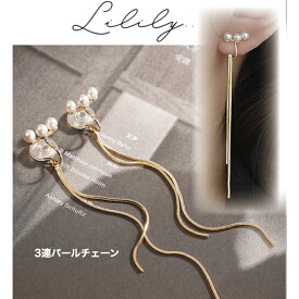 パールチェーンイヤリング パール 挟むだけ イヤリング チェーン ロングイヤリング 垂れ下がる かわいい おしゃれ クリップイヤリング ノンホールピアス イヤークリップ レディース ノンホール シリコンカバー 大人 ゴールド メタル
