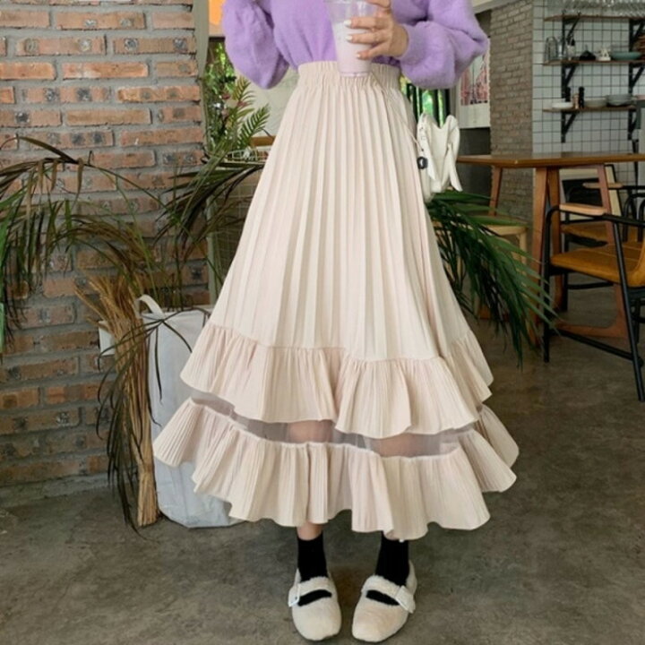楽天市場 送料無料 年 春夏 2color シースルー ティアード フリル 2段 スカート ロングスカート ティアードスカート ミモレ丈 スカート ミモレ丈 ロング丈 かわいい フリルスカート フレア 透け素材 かわいいコーデ Lachic
