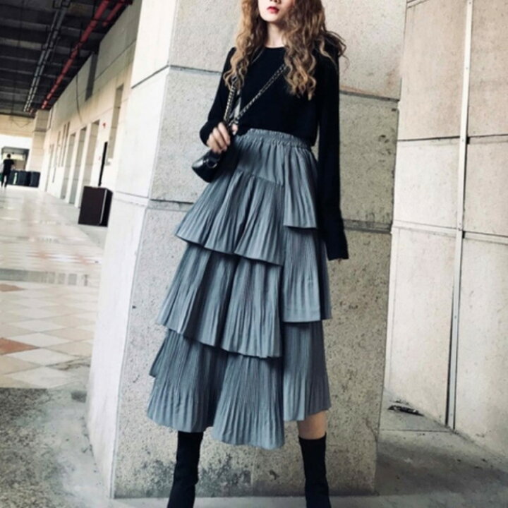 楽天市場 年 新作 春夏 2color フリル ティアード アシンメトリー デザイン ロング スカート ボトムス フリルスカート ロングスカート エレガント 大人可愛い 大人可愛いコーデ アシメ おしゃれ 華やか Lachic