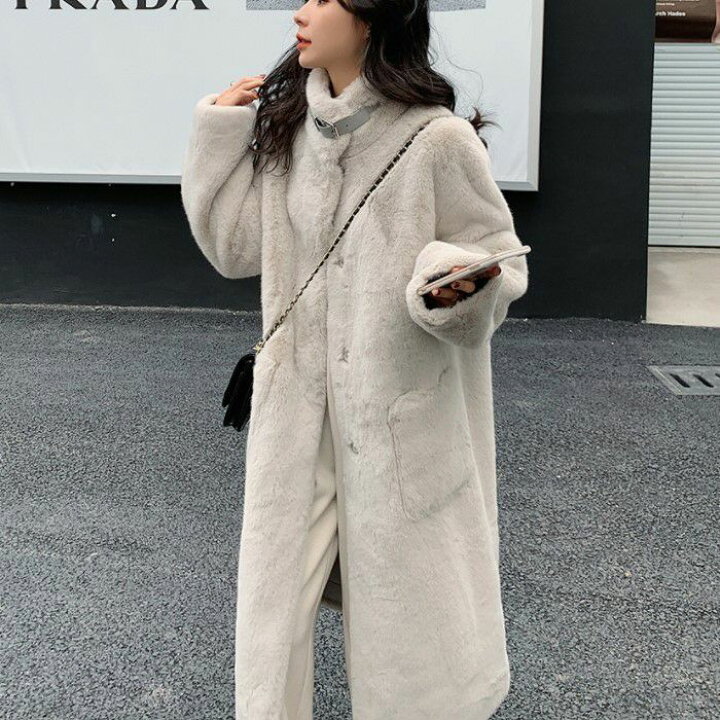 楽天市場】【送料無料】エコファー スタンドカラー ロングコート  