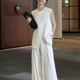 【送料無料】2023 SS 新作 2color センタースリット タック ワイドパンツ セットアップ