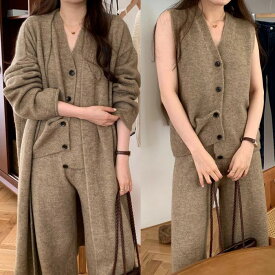 【送料無料】2023 AW 新作 2color 3set カーデ ＋ ニットパンツ ベスト セットアップ