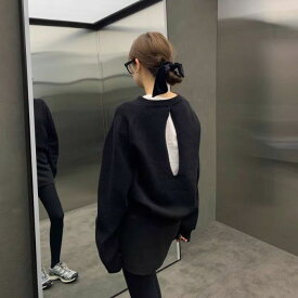 【送料無料】2024 AW 新作 2color バックカット オープン クルーネック ニット